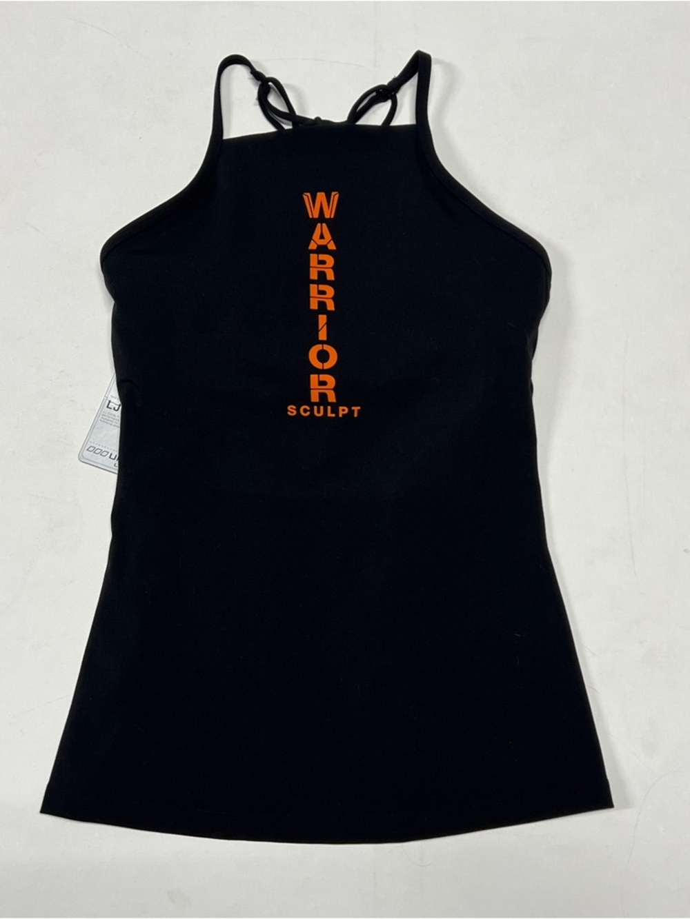 Lorna Jane Black Tank Top with Orange Vertical 'Warrior Sculpt' Logo